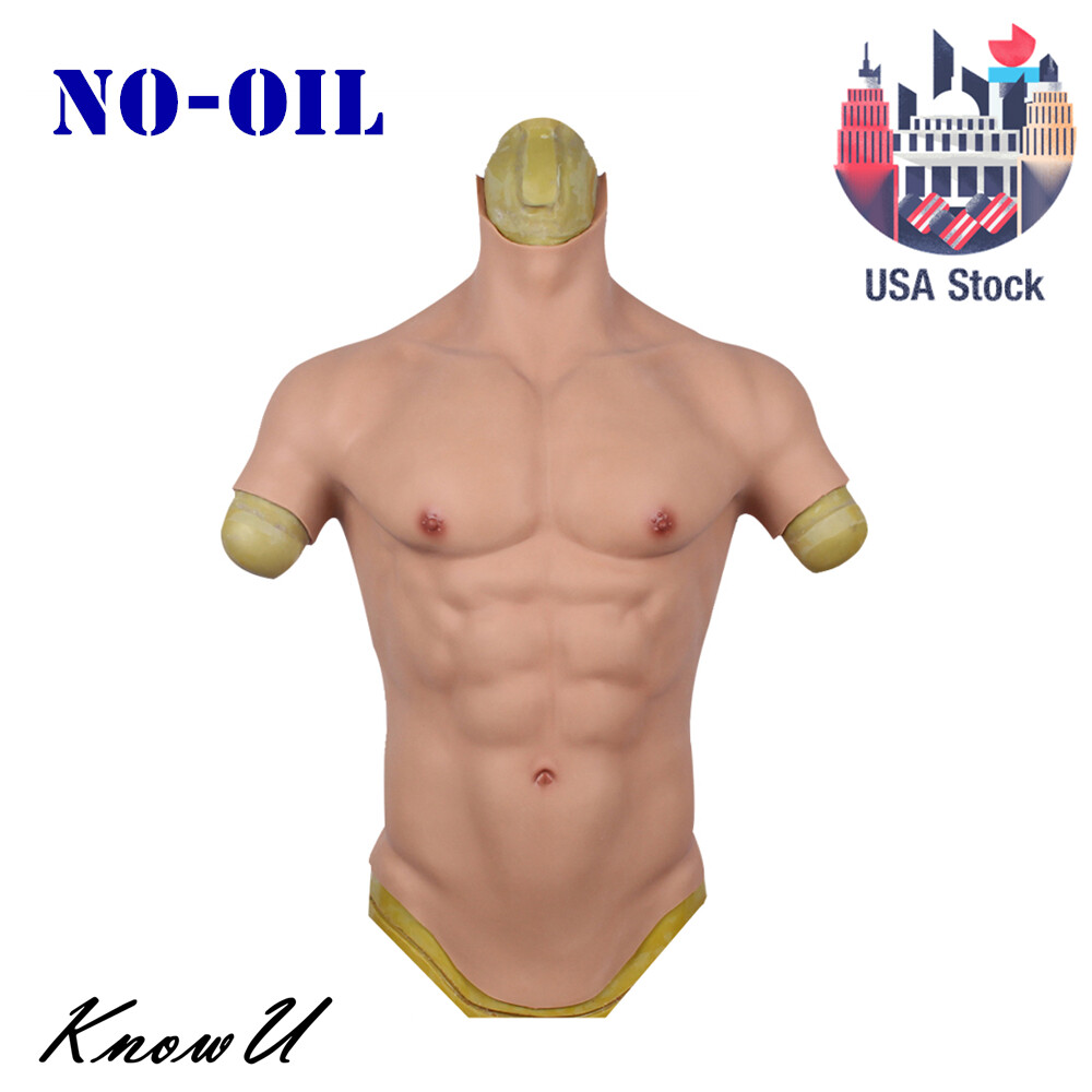 US Stock Breastplate Silicone Male Fake Chest Muscle Bodysuit Cosplay Crossdress