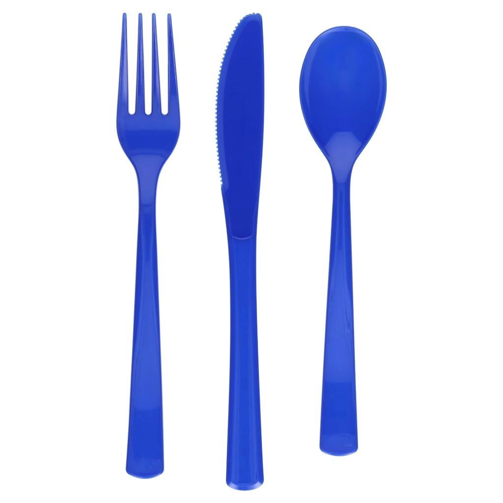 Royal Blue Plastic Assorted Cutlery Party Tableware Knives Forks Spoons 24 Ct