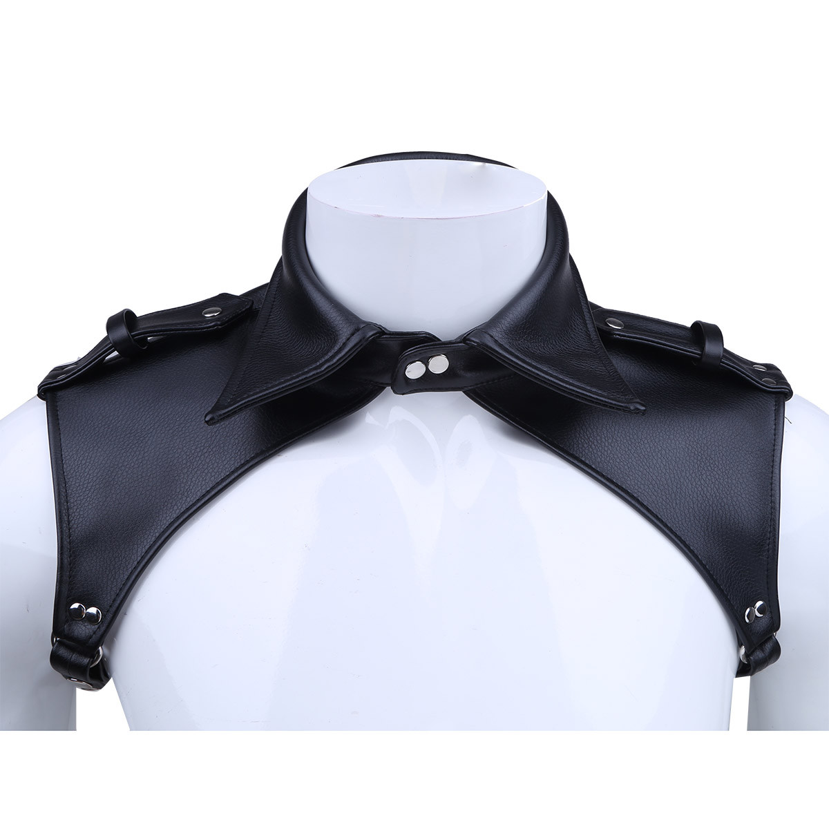 Mens Faux Leather Pauldron Body Chest Harness Buttons Shoulder Lapel Costume