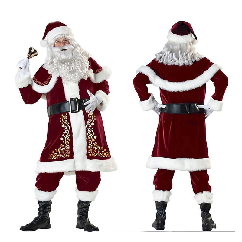 Merry Christmas Santa Claus Costume Suit 8pc Set Adult Cosplay Party Outfit Gift
