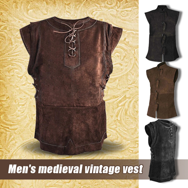 Medieval Men Vintage Steampunk Vest Renaissance Sleeveless Cosplay-Costume Shirt