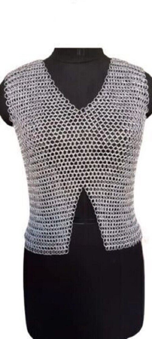 Aluminum Butted Chainmail Top Sleeveless Cosplay V-Neck for Woman LARP Costume