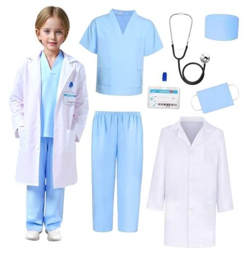 Doctor Costume for Kids Halloween Doctor Dress Up Birthday 3-4 Years Blue