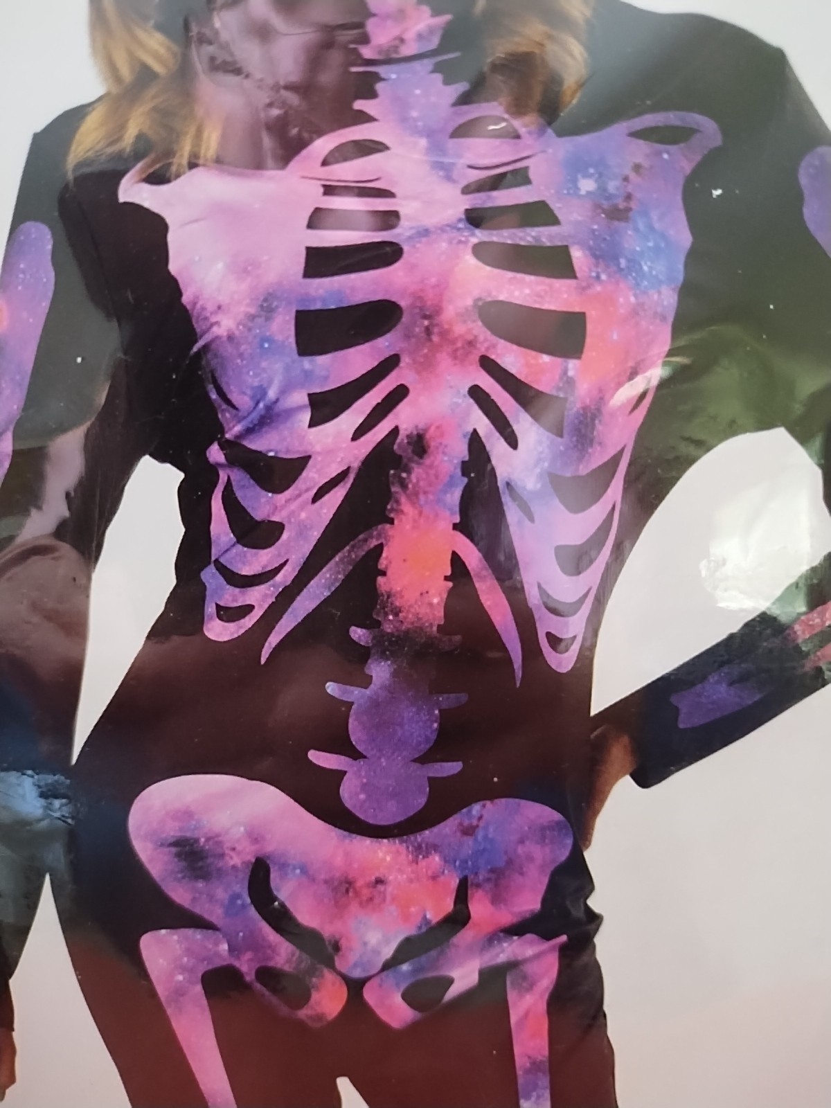 Galactic Skeleton Jumpsuit Black Light Costume Cosplay Adult Size Large NIP