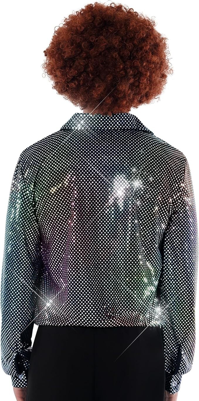 Men`s Silver Disco Dude Shirt Adult 1970s Dance Costume Retro Outfit S – 3XL