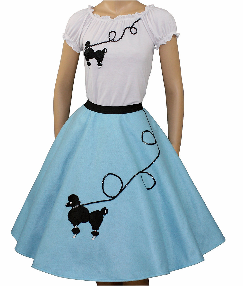 3-Pc Light Blue Poodle Skirt Outfit _ Adult Size XL-3XL _ Waist 40″- 48″