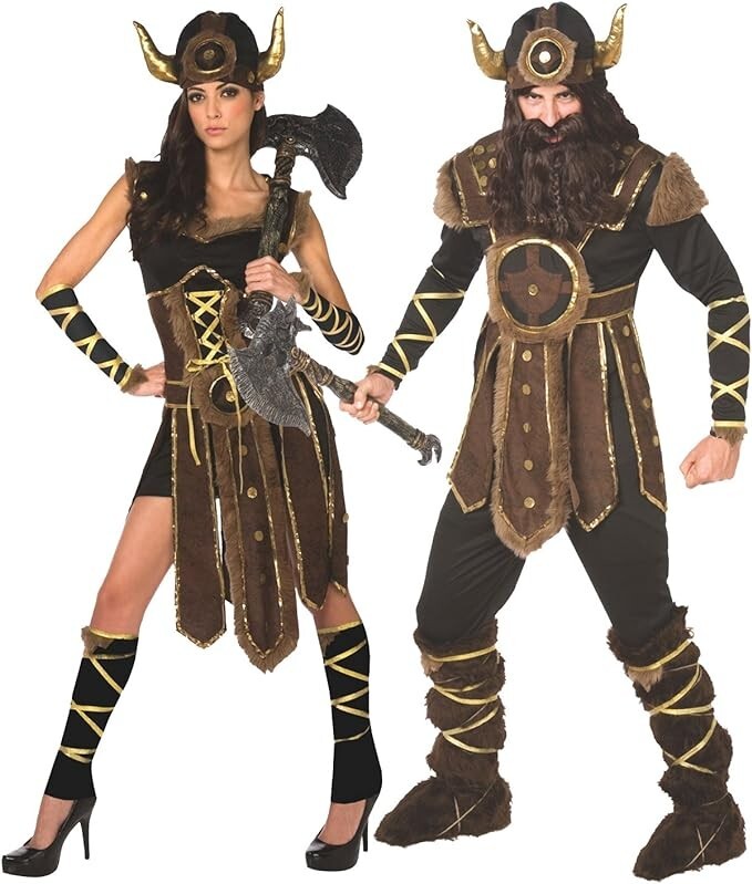 Womens Viking Costume + Helmet Ladies Barbarian Warrior Princes Dress Halloween
