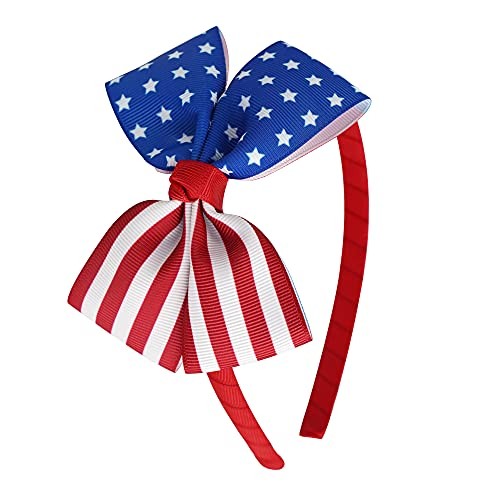 MEEDEE American Flag Bow Headband – Star Stripe Bowknot Grosgrain Flag #2