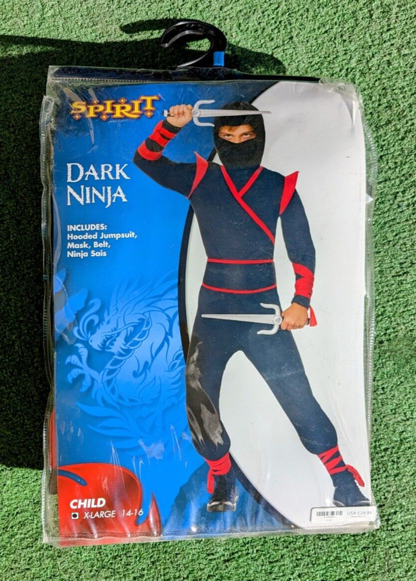 Dark Stealth Ninja Halloween Jumpsuit/Mask/2 Daggers Costume Child XL 14-16 GUC