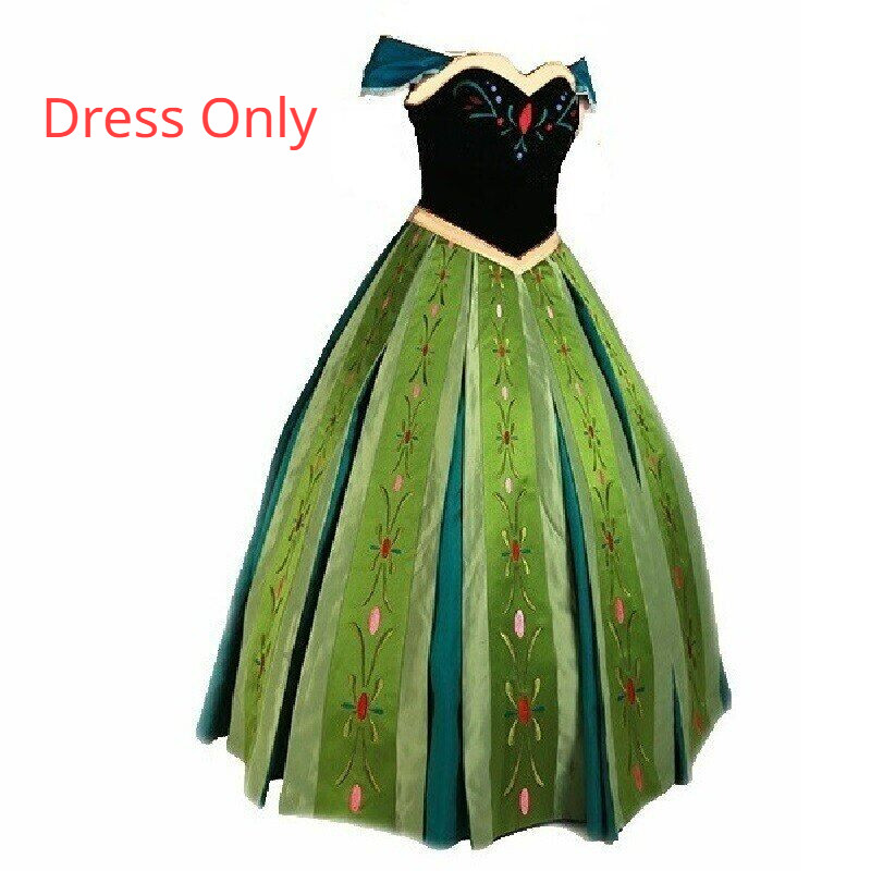Princess Anna Cosplay Costume Women Carnival Party Dress Necklace Suit Anna Wig