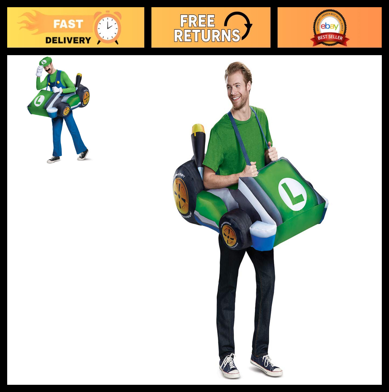 Adult Inflatable Super Mario Costume – Mario Kart Theme, One Size Fits Most