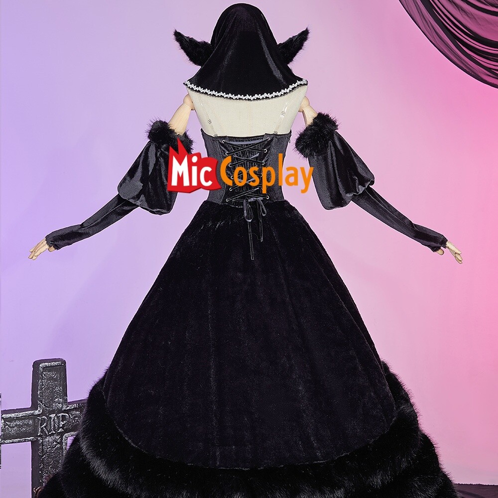 Marcille Donato Cosplay Costume Black Dress Set with Headscarf Sleeves and Ears