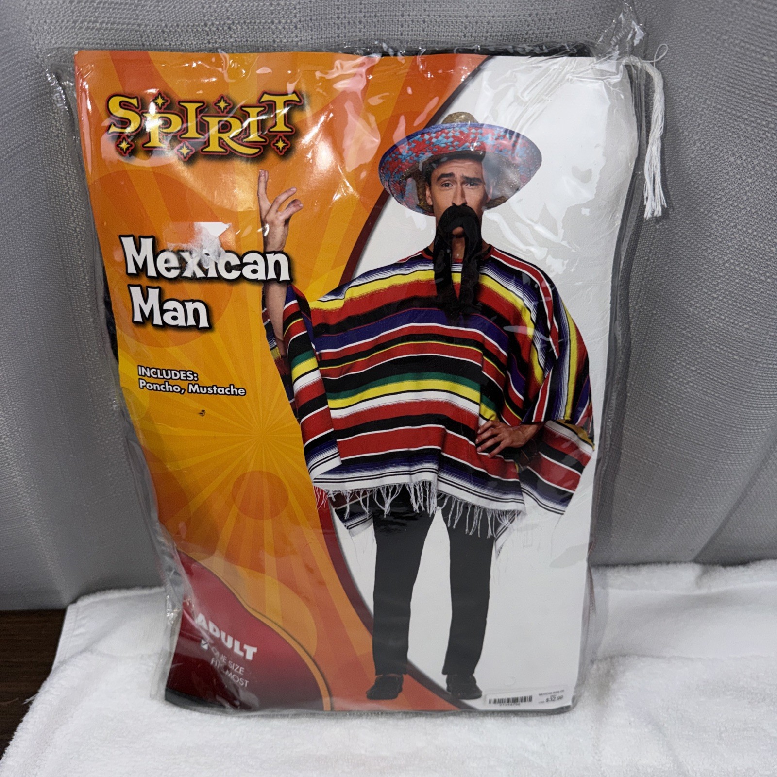 Spirit Halloween Mexican Costume Poncho Mustache Cinco De Mayo Adult OSFM