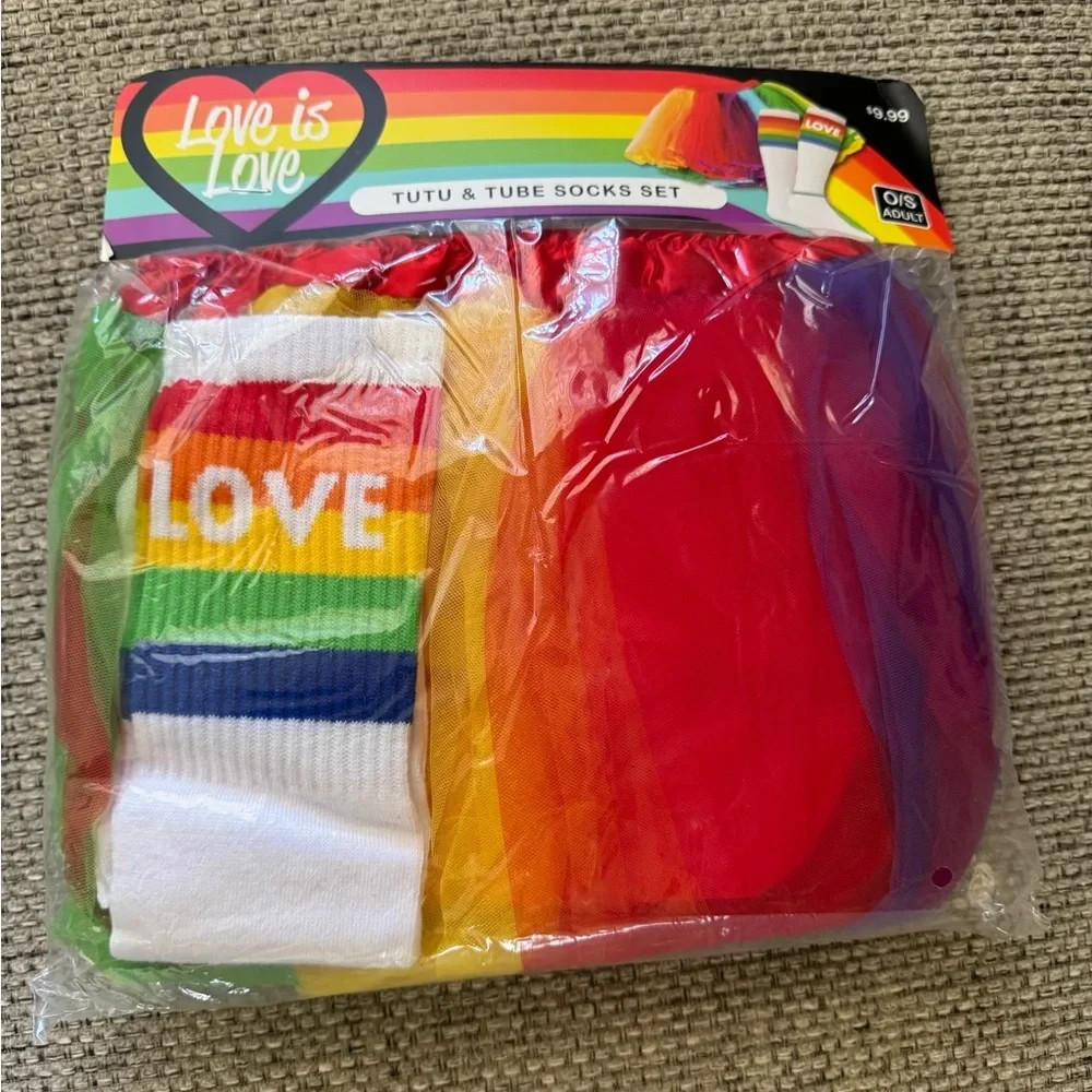 Love Is Love Pride Tutu and Rainbow Tube Socks Costume Set One Size NEW