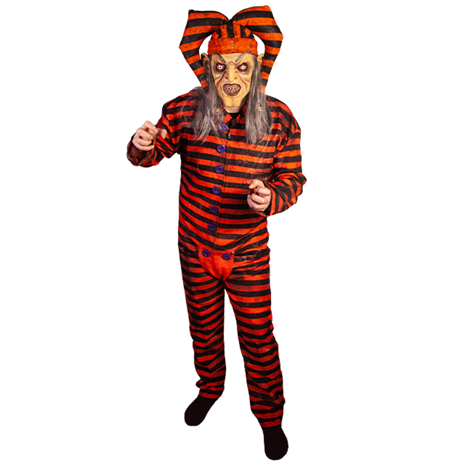 Mens Terror Hallows Eve Trickster Scary Striped Jester Halloween Costume Adult