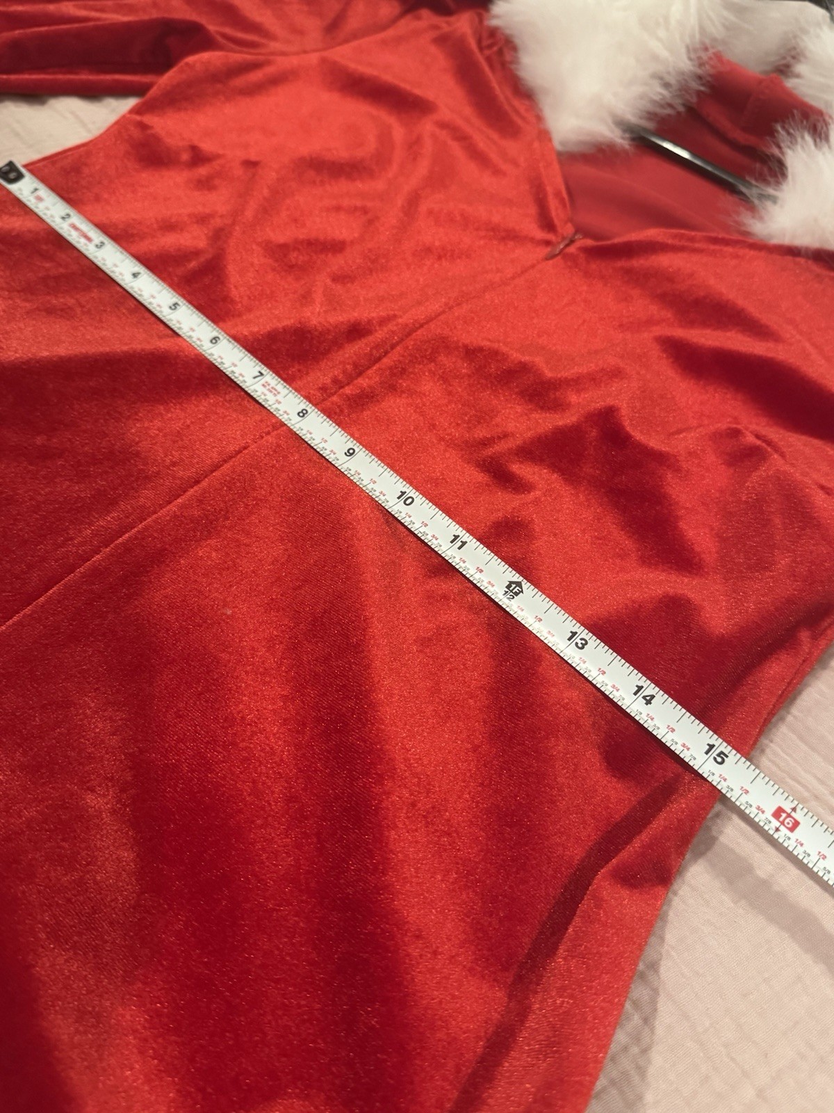 Women’s Santa Costume Velvet Dress Red White Faux Fur Trim Regular Size L