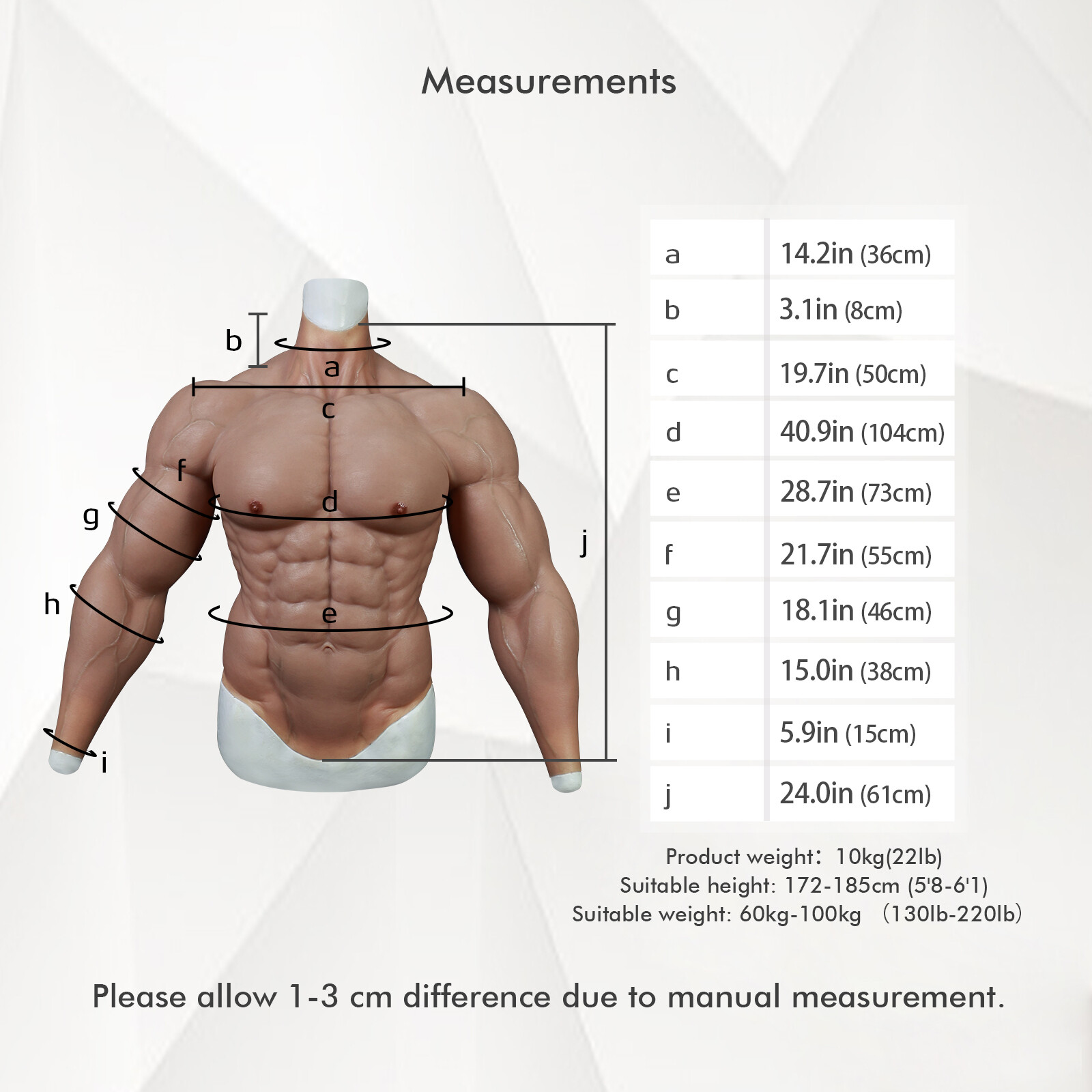 SMITIZEN Upgraded Silicone Fake Muscle Suit Chest Abdomen For Cosplay Costume