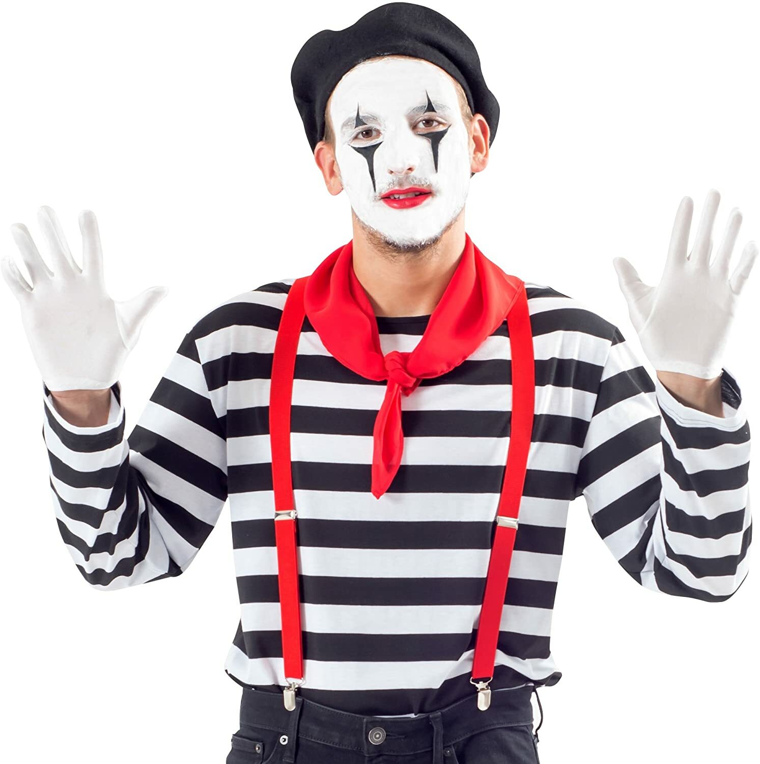 Men’s Mime Costume Set Classic Black and White Outfit for Halloween Events