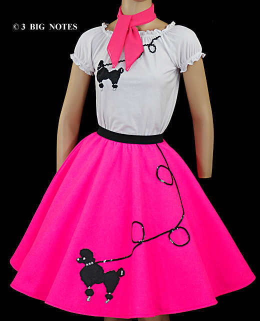 3-Pc Neon Pink Poodle Skirt Outfit _ Adult Size XL-3XL _ Waist 40″- 48″