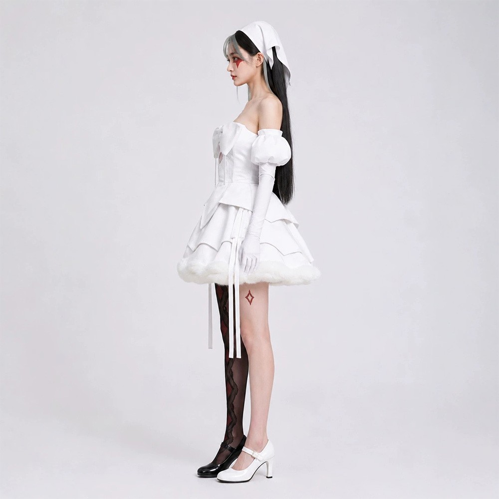 Sua Cosplay White Alien women Costume Halloween Sua Fancy Dress Headscarf set
