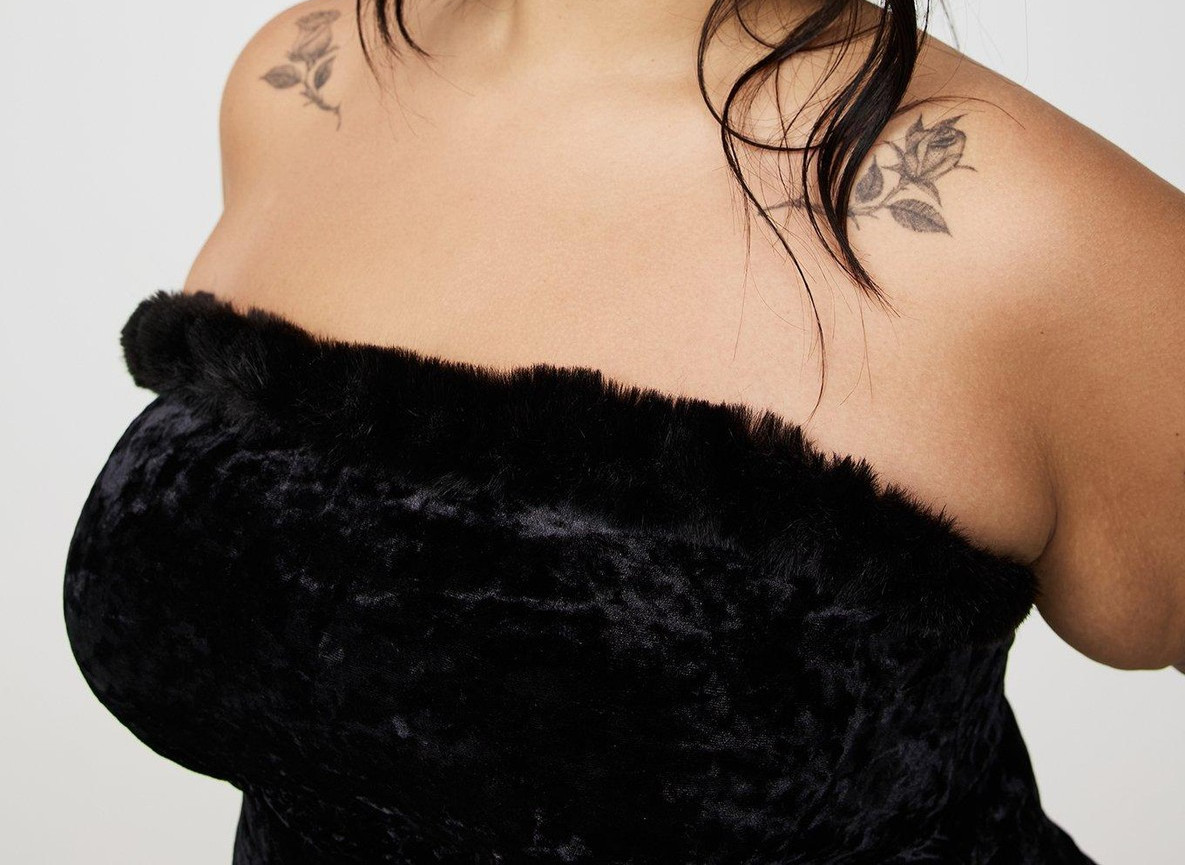 Torrid Halloween Strapless Black Cat Bodysuit Costume Fur Trim Neck Size 3X NWT