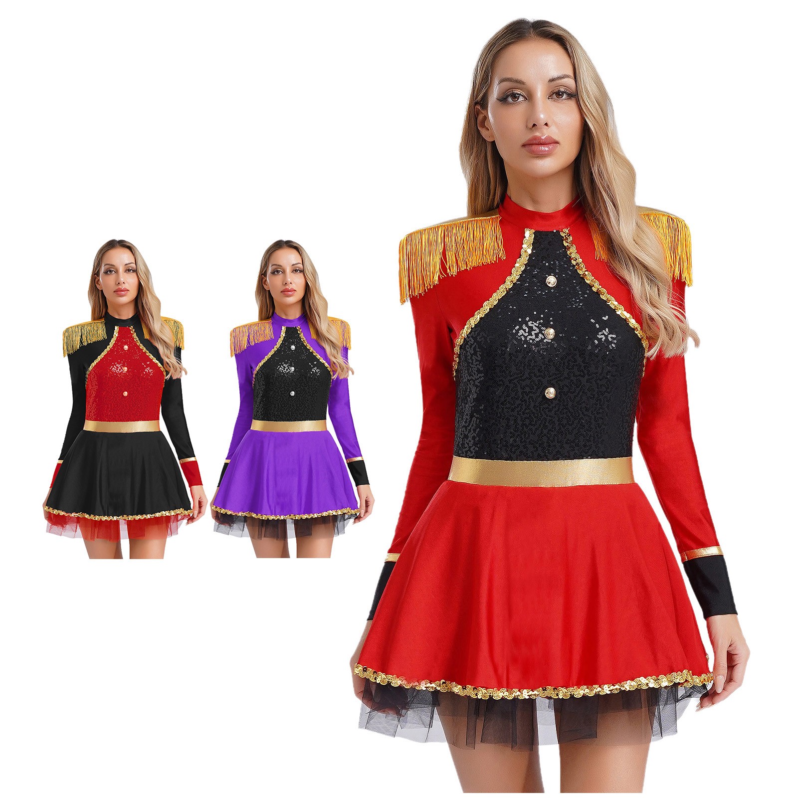 Women Circus Costume Long Sleeves Bodysuit Dress Trapeze Artist Acrobat Dress