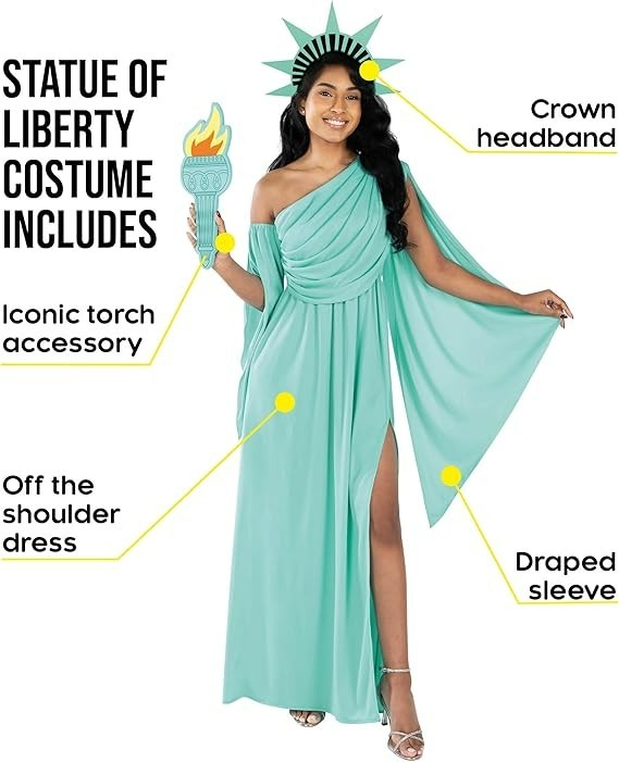 Women`s Statue of Liberty Costume Adult Lady Liberty Dress Crown Torch S – 3XL