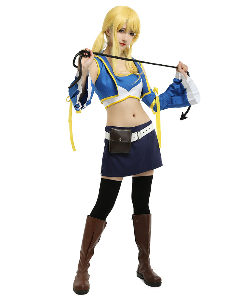 Women’s Lucy Heartfilia Cosplay Costume Tube Top Jacket Skirt Set with Waist Bag
