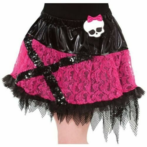 Monster High Girls Skirt Tutu Costume Skull with Bow Black Pink Sequin