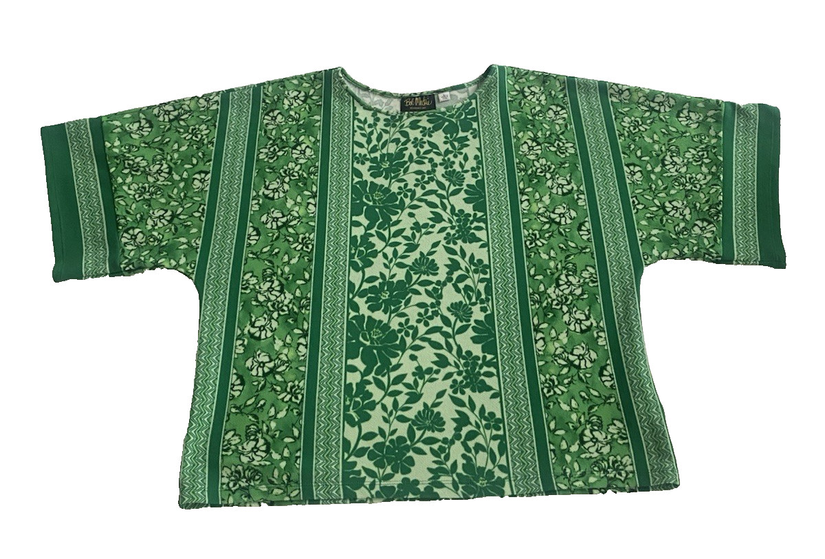 BOB MACKIE WEARABLE ART -BRIGHT GREEN FLORAL/STRIPE/ TOP- Large