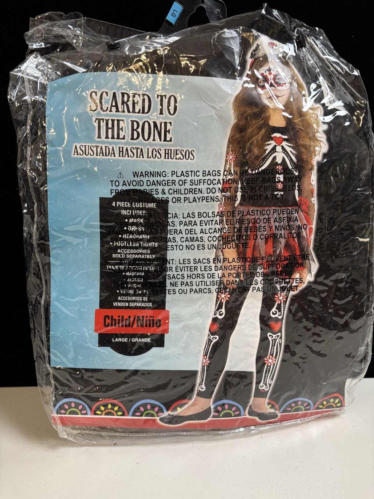 Scare To The Bone Girls Costume Size Large (The Day Of The Dead) Child