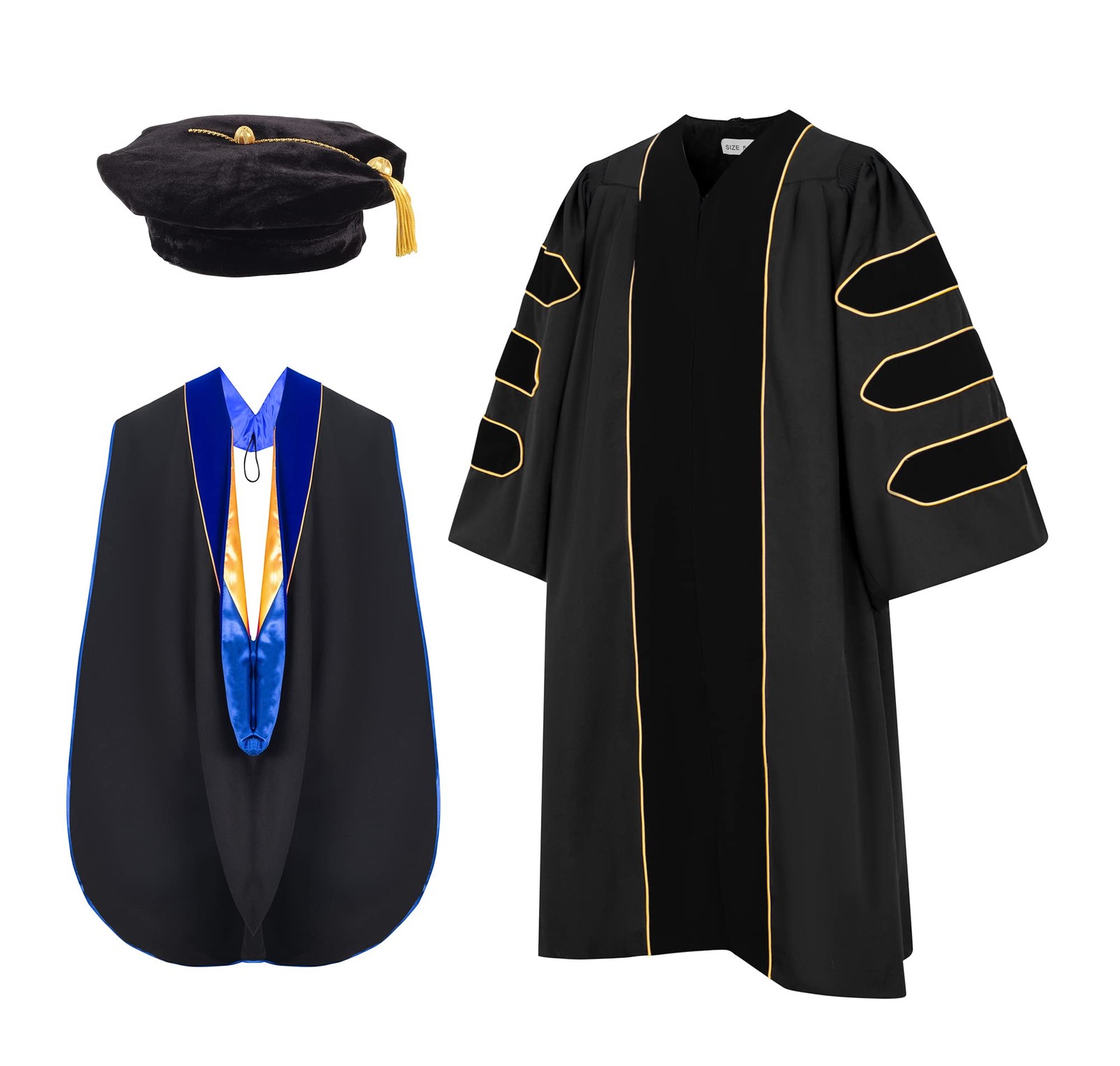 UIALECG Unisex Deluxe Doctoral Graduation Gown, Hood and 51, Black