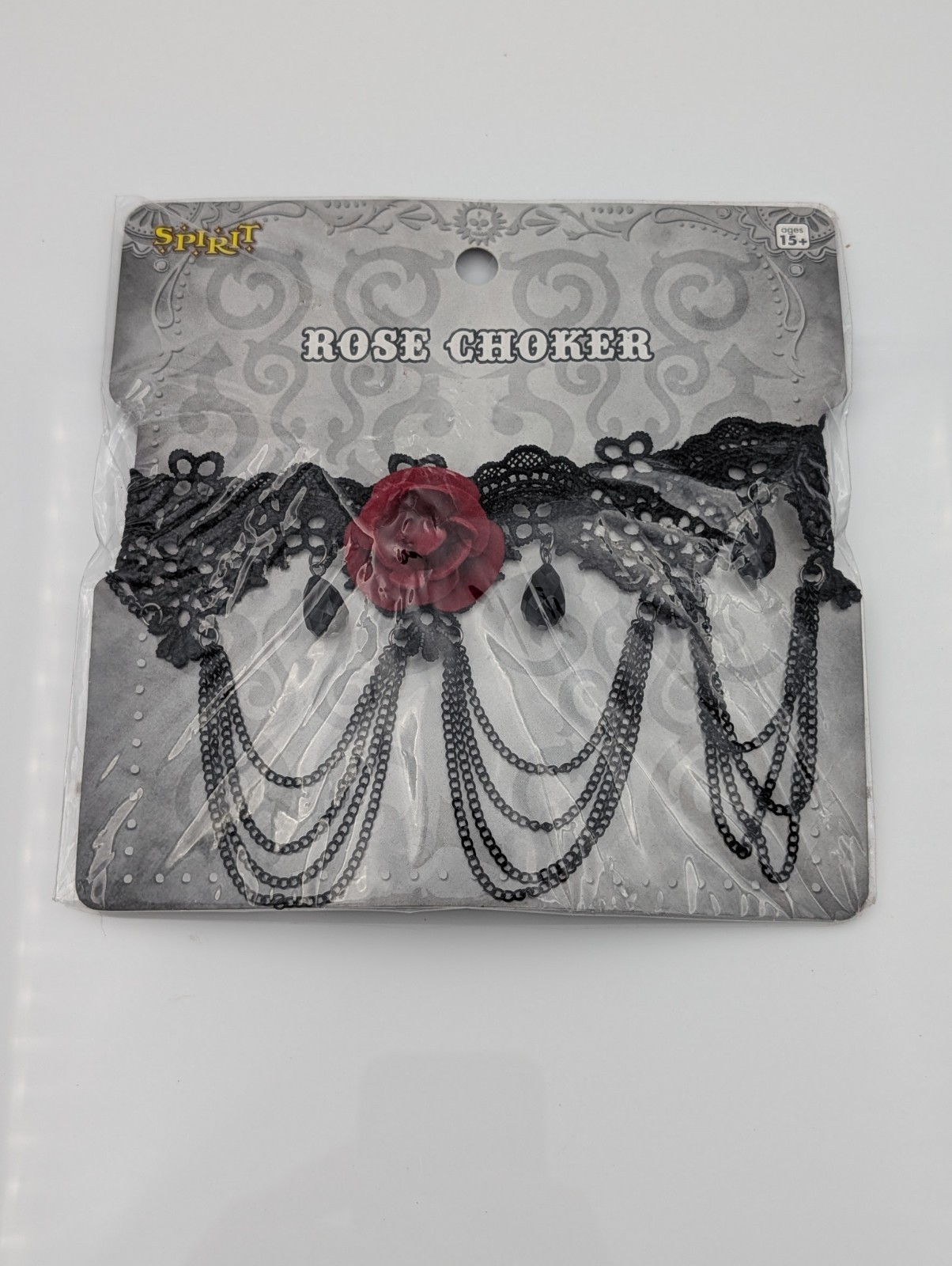 Spirit Halloween Rose Choker | Black Lace Red Rose | Gothic Costume Accessory