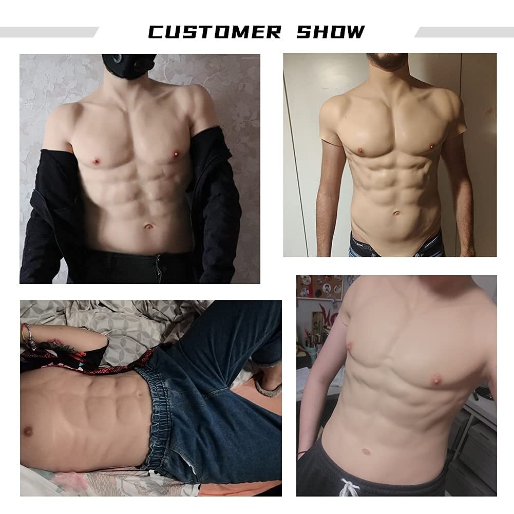 Silicone Muscle Chest Realistic BodySuit Male Fake Breast Plate Costume Cosplay