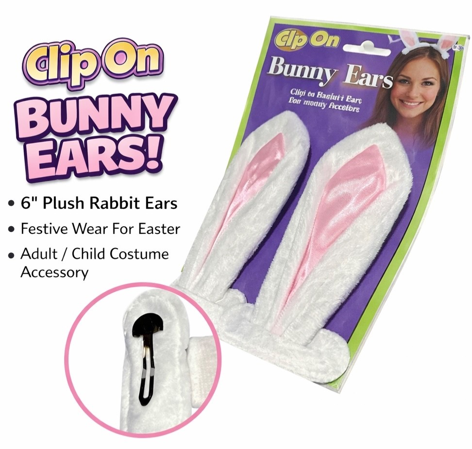 6” CLIP ON BUNNY RABBIT EARS Plush Peter Costume Furry White Pink Magician Hair