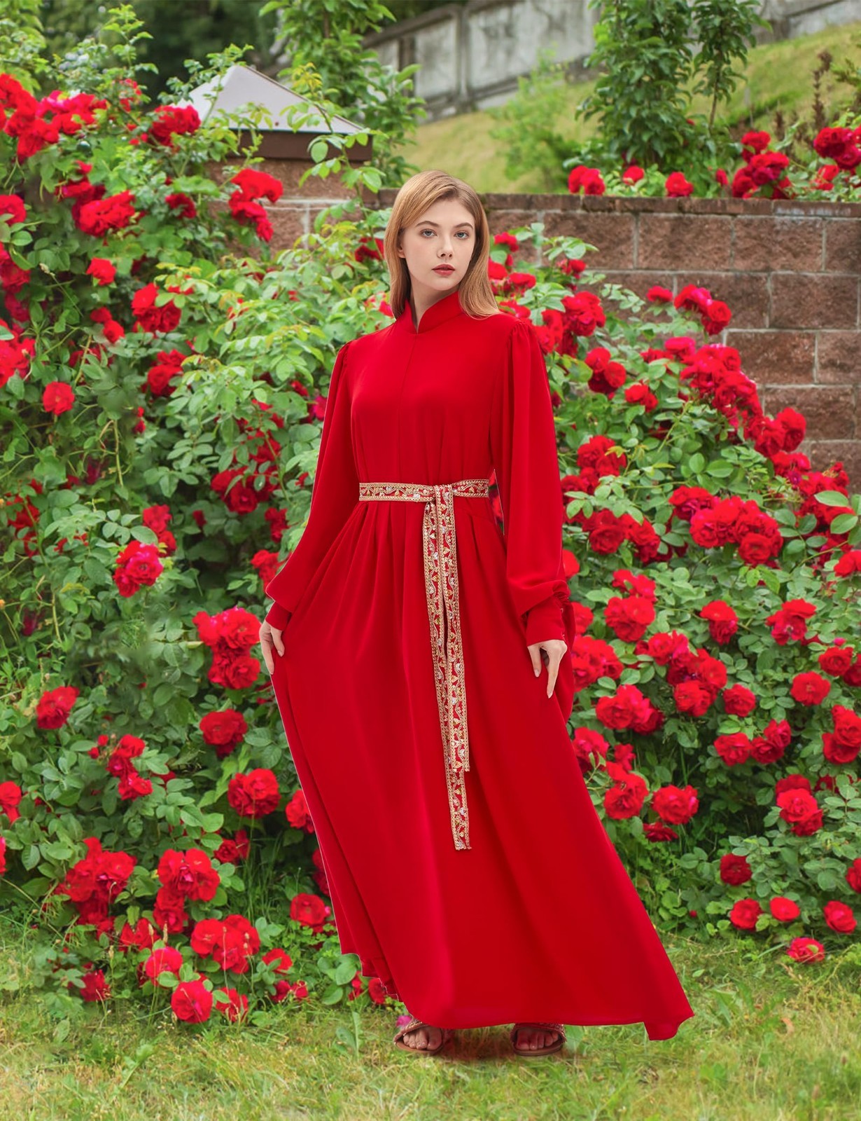 Plus Size Women’s Red Medieval Princess Bride Costume – Long Sleeve Dress