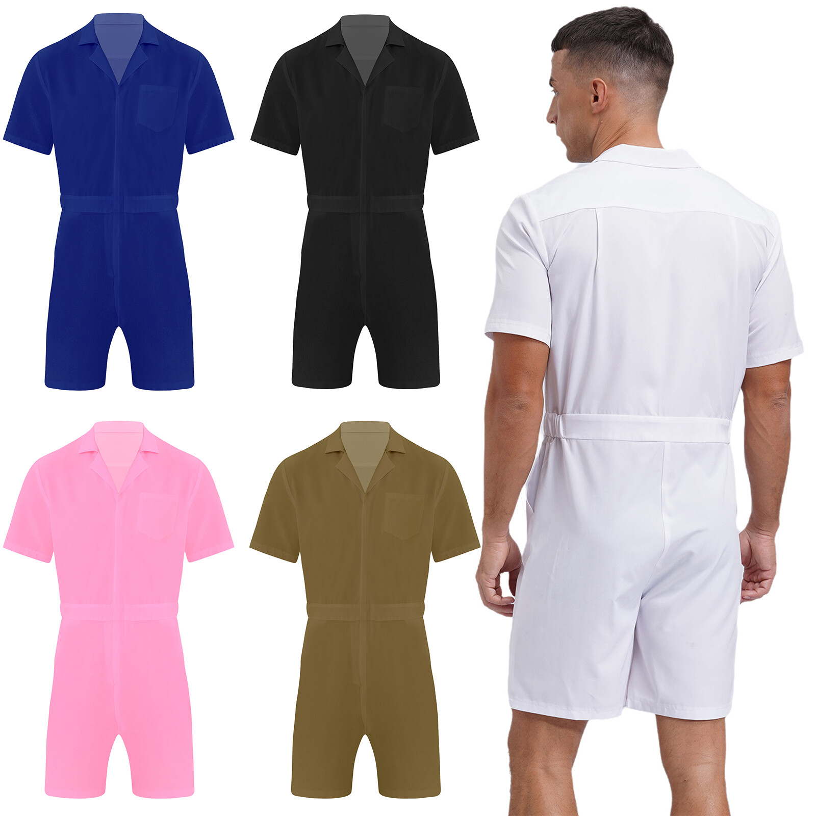 Mens Rompers Solid Color Jumpsuit Loose Overalls Casual Uniforms Gym Costume