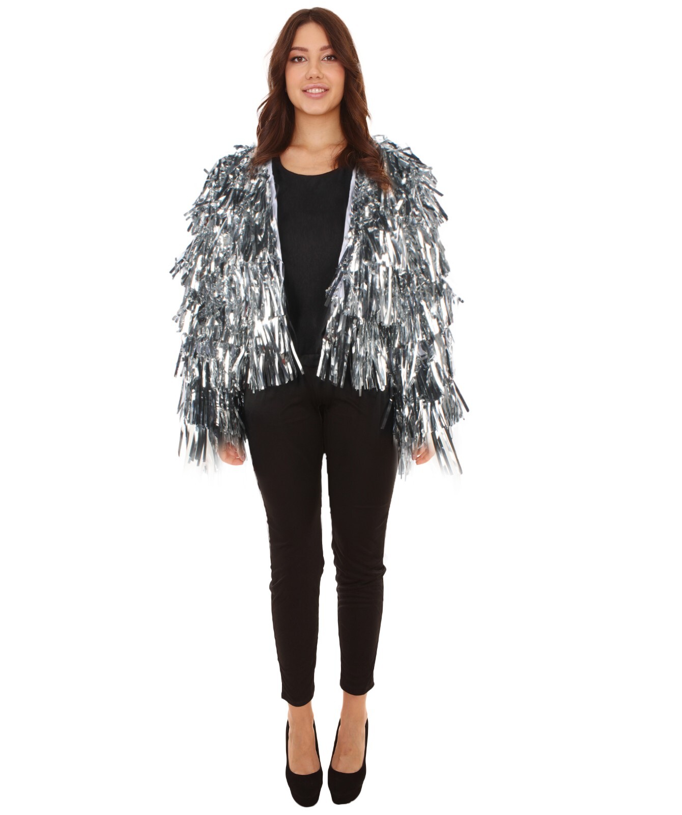 Adult Women’s Tinsel Sparkly Silver Jacket, Perfect for Halloween, HC-1940TTK