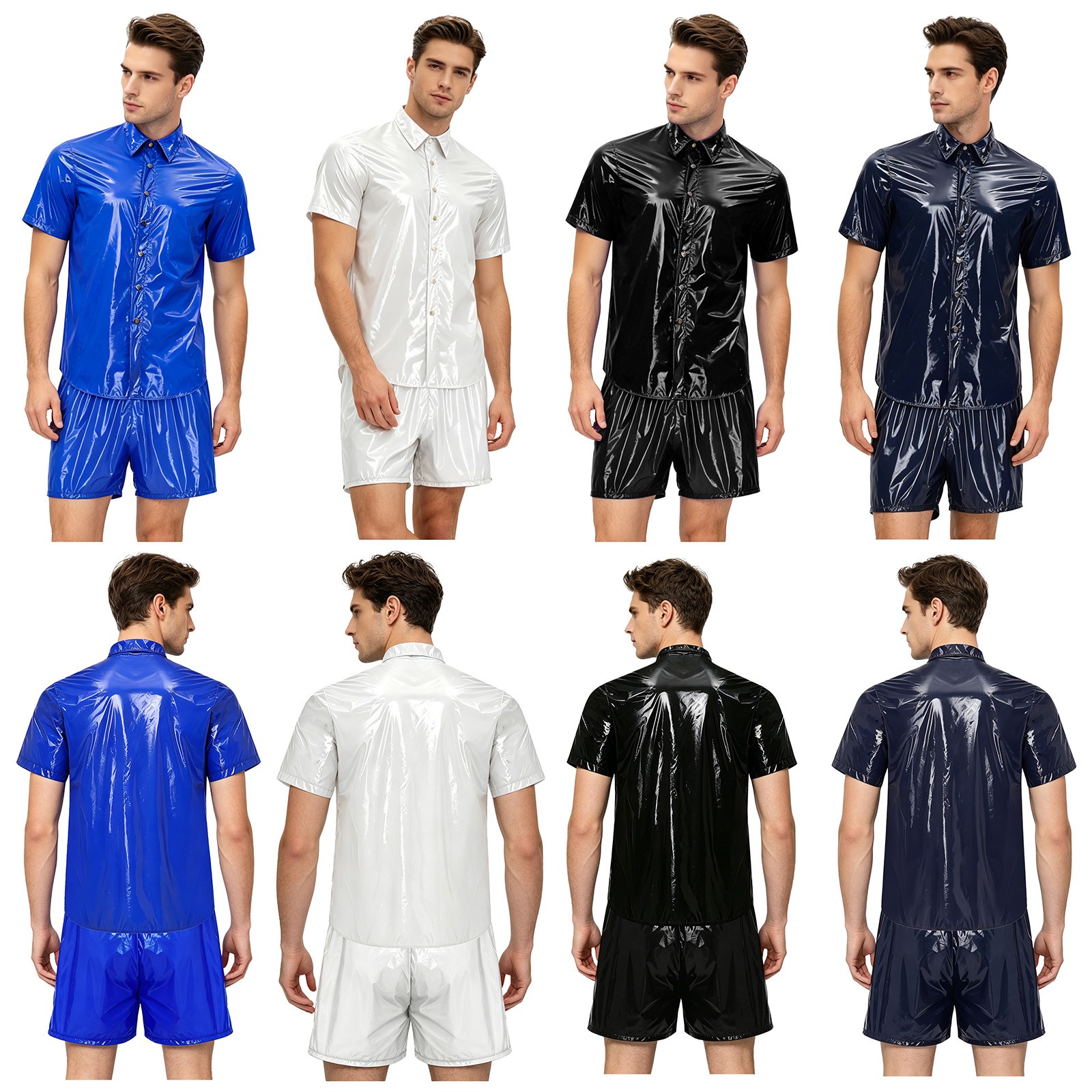 Men Short Sleeve Tops Jogger Shorts Sweatshirt with Pants Sauna Suit Streetwear
