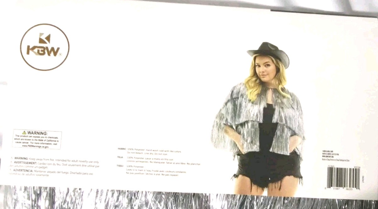 Silver Tinsel Fringe Jacket Adult Plus Costume Cowgirl Disco Festival Concert