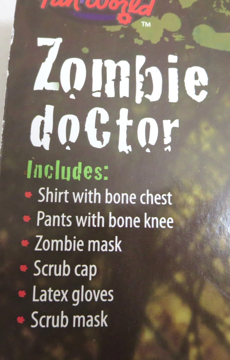 NEW Zombie Doctor Child Costume Large Hat Mask Gloves 2 Piece Chest Pad Knee Pad