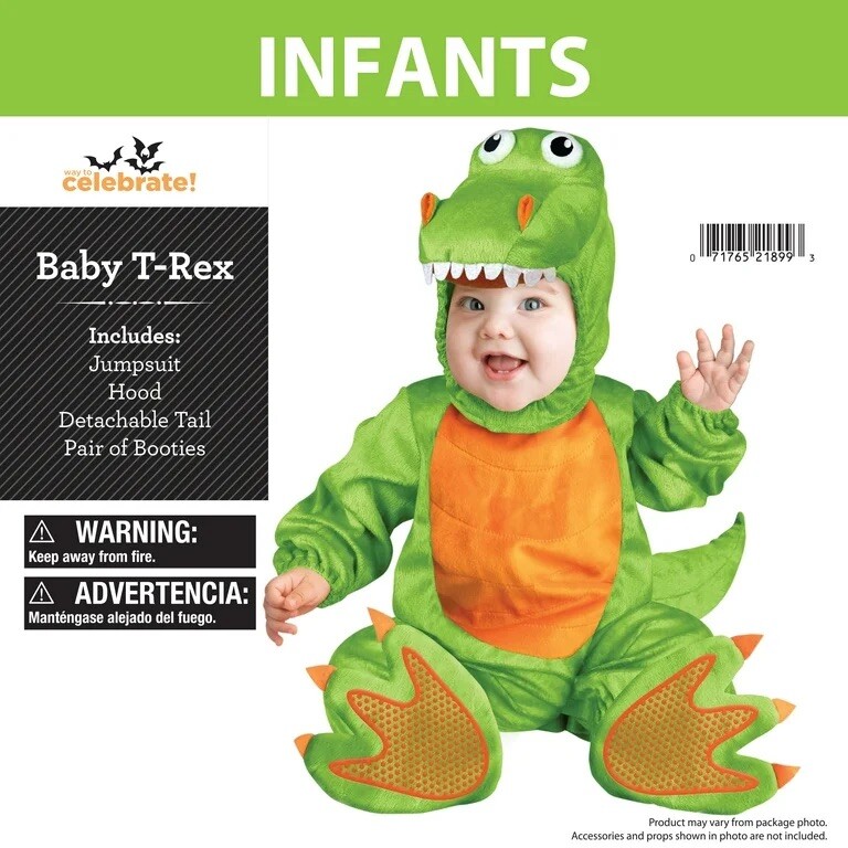 Infant Baby T-Rex Halloween Costume 4-Piece Set Jumpsuit Sz 0-6 Months Unisex🔥