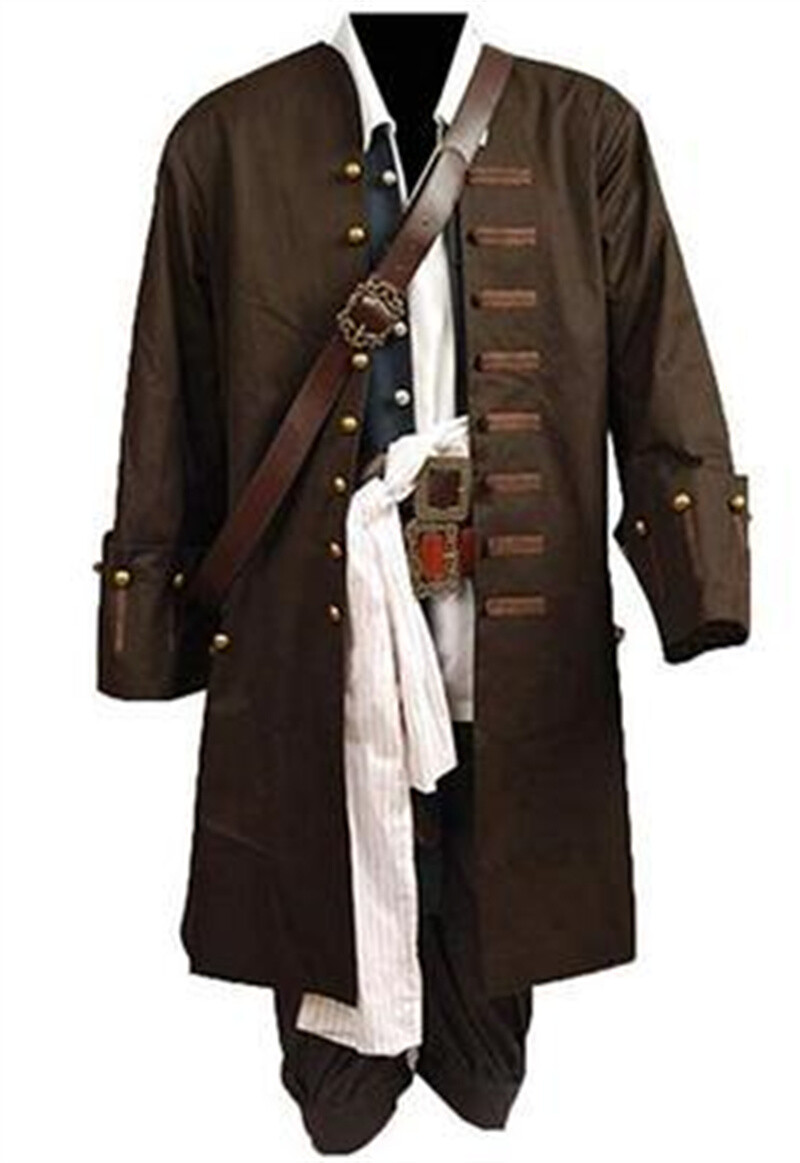 Pirates of the Caribbean Jack Sparrow Cosplay Costume Outfit Full Coat Suit Hot