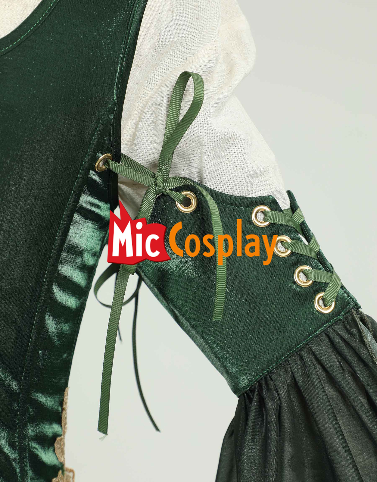 Medieval Renaissance Costume Elf Style Green Dress with Sleeves Cosplay Costume