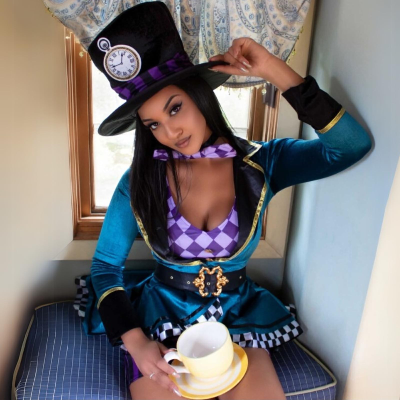 5 PC Women’s Delightful Mad Hatter Costume – Fun Party Outfit, Halloween Dress U
