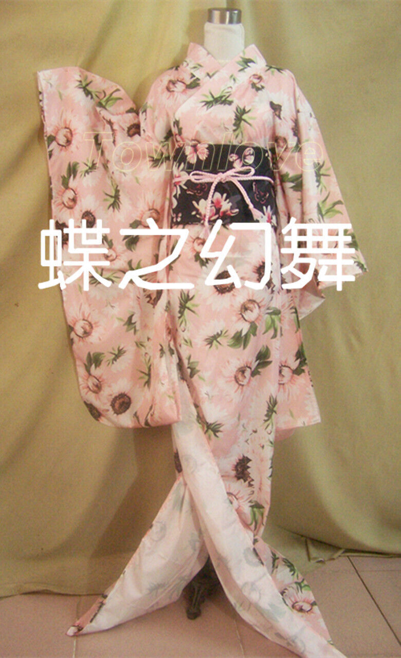 46 Colors Japanese Traditional Womens Cotton Blend Long Furisode Kimono Costume