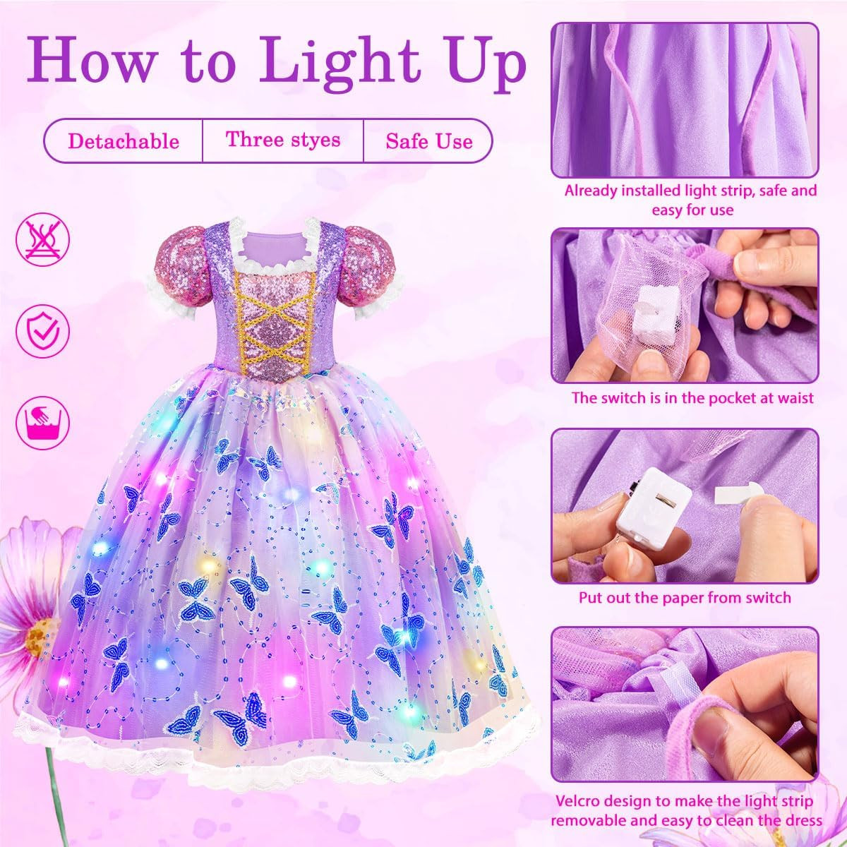 Princess Dresses for Girls – Light up Princess Costume for Little Girl, Hallowee
