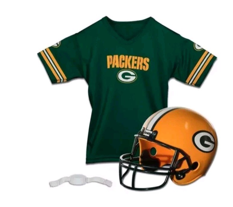 Green Bay Packers Jersey & Helmet 3 pc Uniform Set Size Med