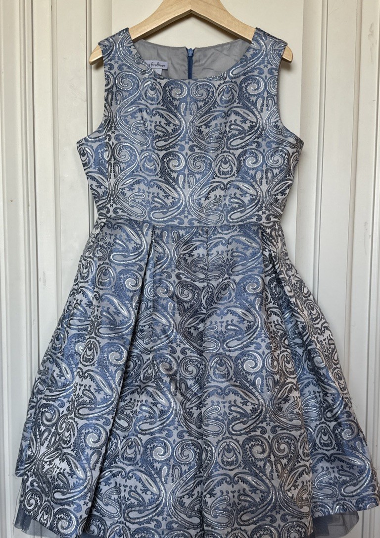 Chasing Fireflies Cinderella Blue Silver Brocade Dress Child Sz 7 *J7