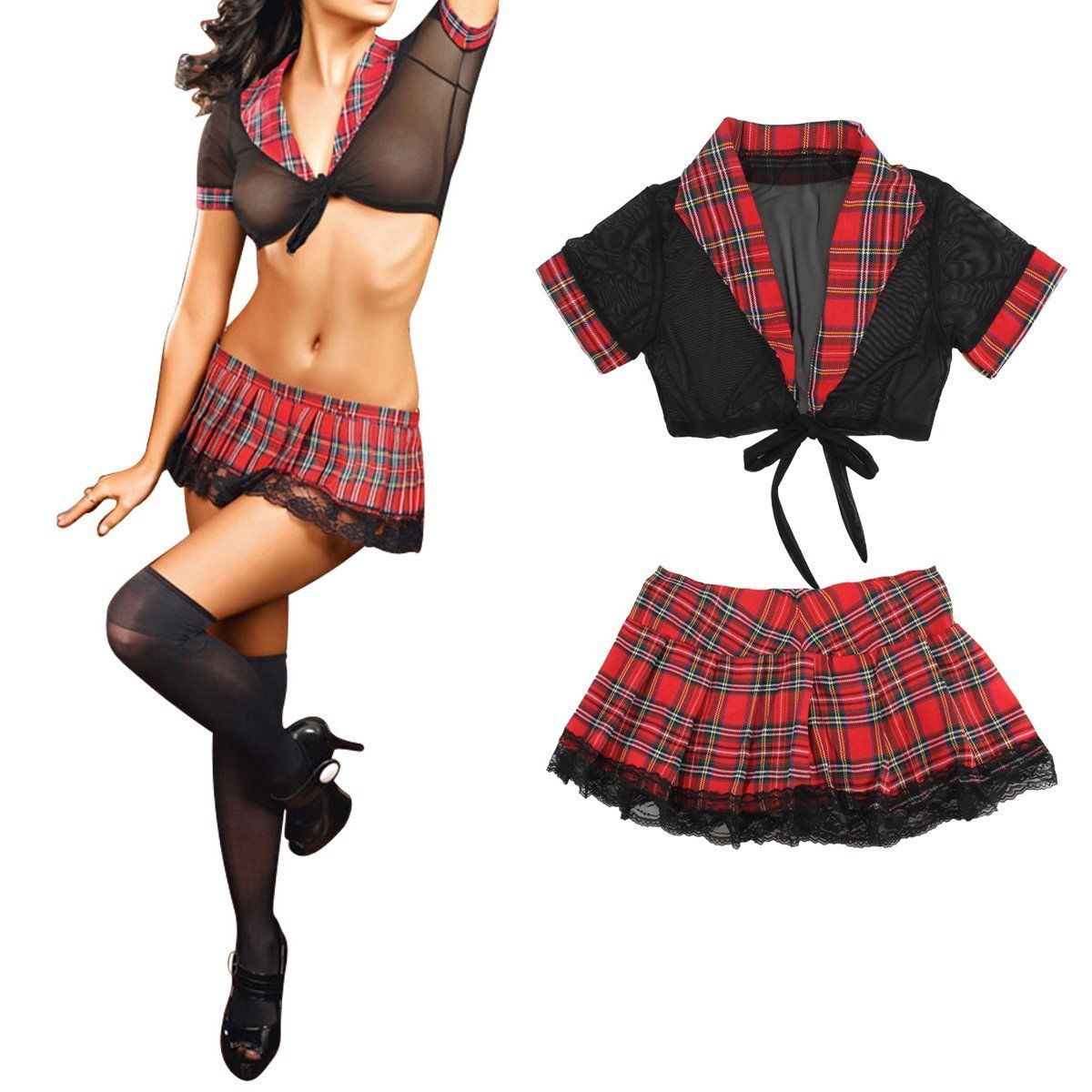 Women’s Sexy Lingerie School Girl Uniform Cosplay Students Outfits Plaid Skirt